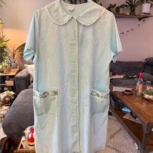 Light Blue Button-Up Dress with Lace Trim